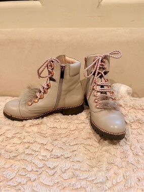 CECILIA NEW YORK Beige Lace-Up Ankle Boots with Rose-Gold Hardware